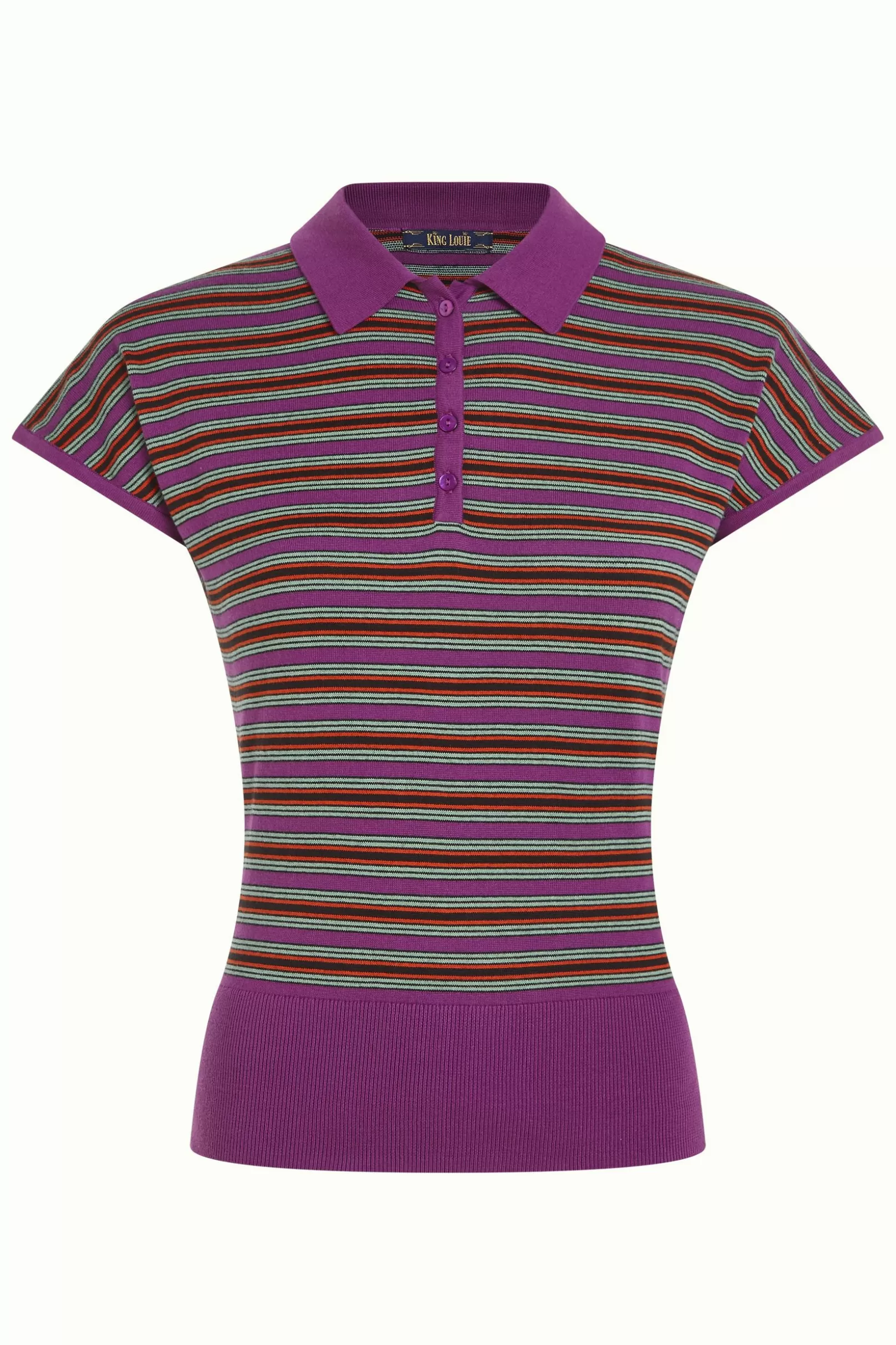 ann_polo_top_bee_stripe_2.webp Tops & Shirts*King Louie Ann Polo Top Bee Stripe Sparkling Purple