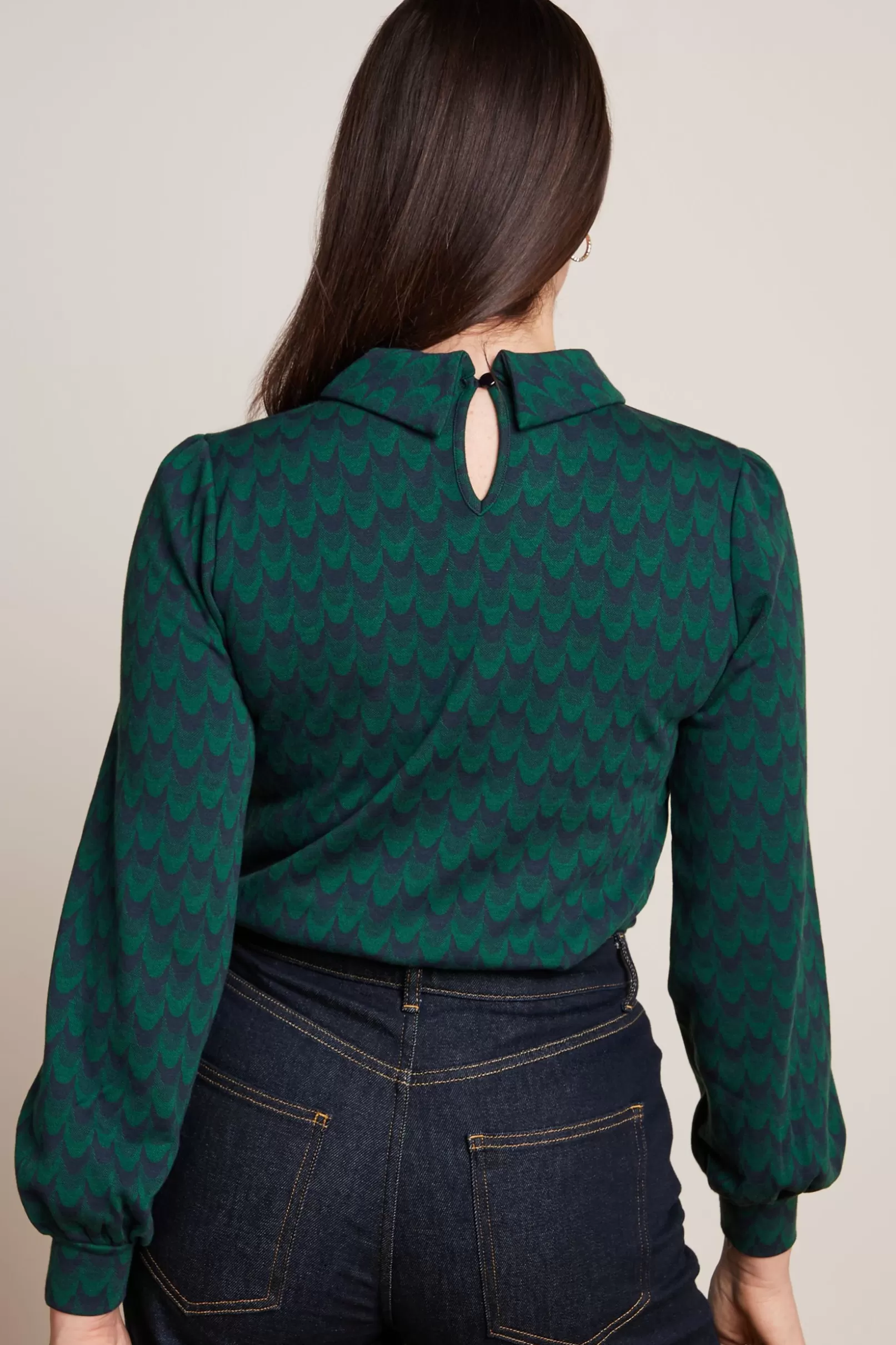 dita_top_bell_sleeve_duffy_jacquard_2.webp Tops & Shirts*King Louie Dita Top Bell Sleeve Duffy Jacquard Evening Blue