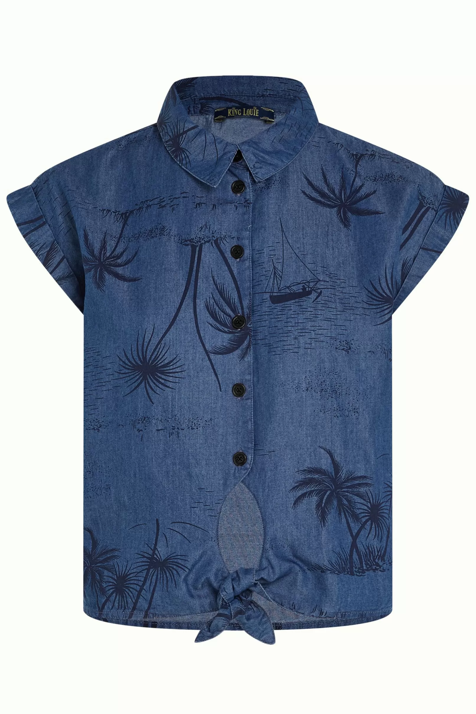 knot_blouse_daytrip_2.webp Blouses*King Louie Knot Blouse Daytrip Denim Blue